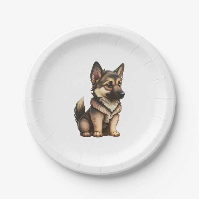 Chibi German Shepherd Paper Plates (Front)