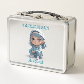 Chibi Girl in Hoodie & Cap  Metal Lunch Box