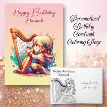 Chibi Girl Playing Harp Personalized Birthday