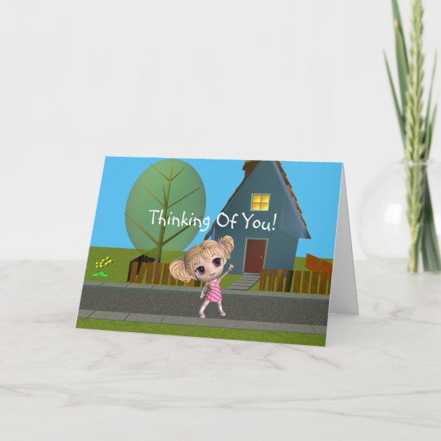 Chibi Girl Thinking Of You Card (Front)