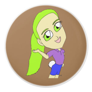 chibi girl with a bunny tail   ceramic knob
