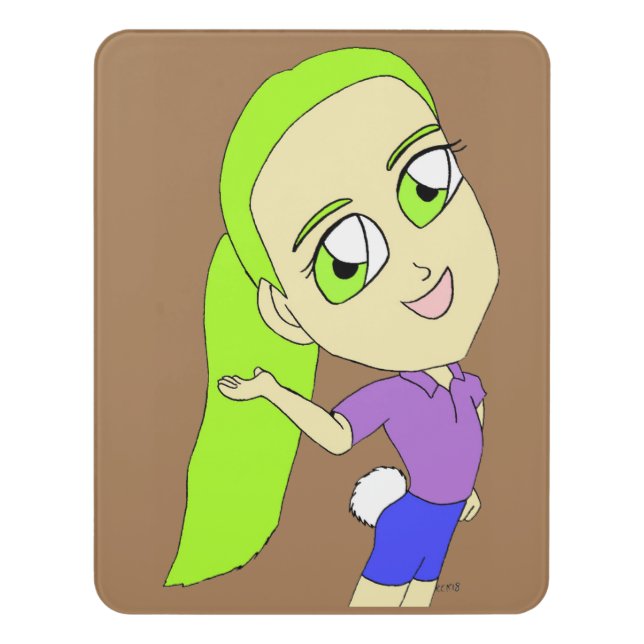 chibi girl with a bunny tail  door sign (Contemporary Vert)