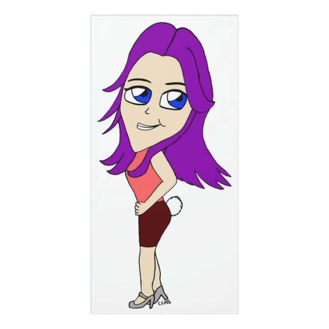 chibi girl with a bunny tail   door sign (Classic Front Vert)