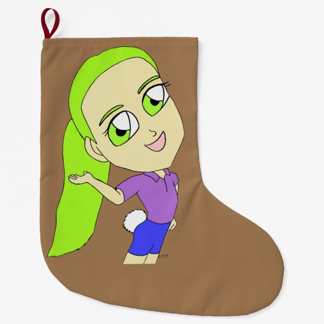 chibi girl with a bunny tail    large christmas stocking (Front)