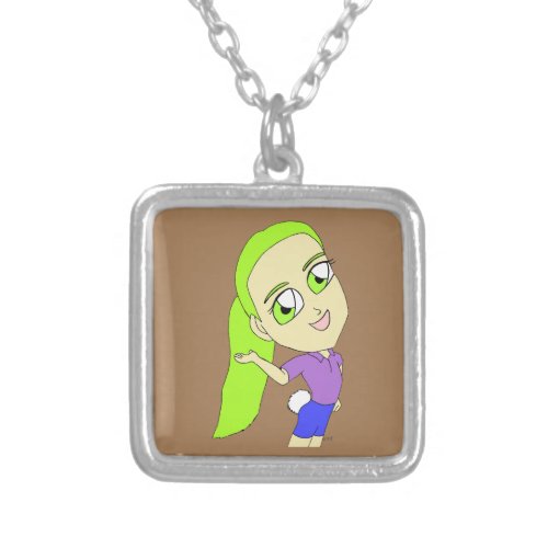 chibi girl with a bunny tail   silver plated necklace