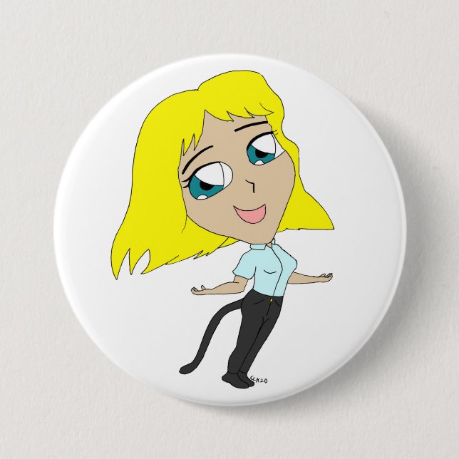 chibi girl with a tail  button (Front)