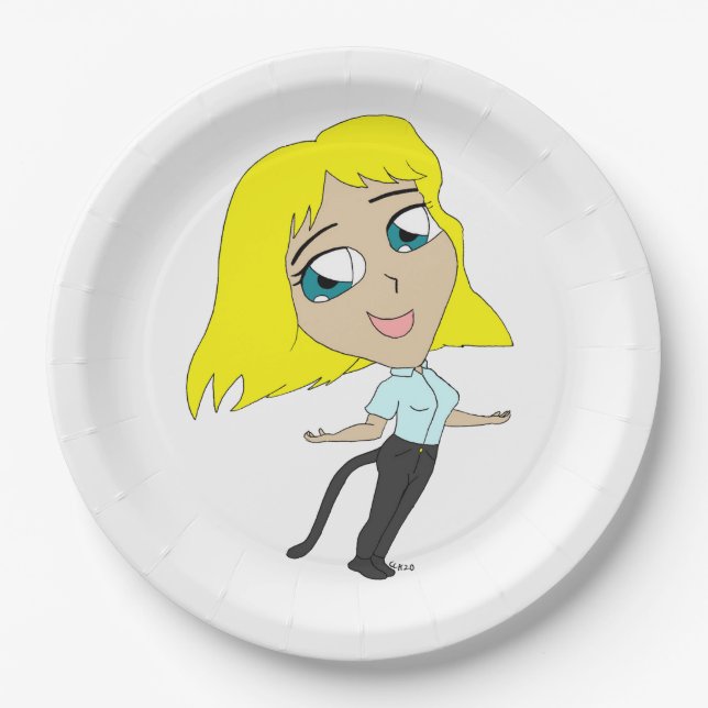chibi girl with a tail    paper plates (Front)