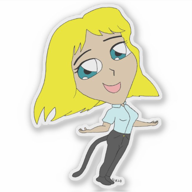 chibi girl with a tail   sticker (Front)