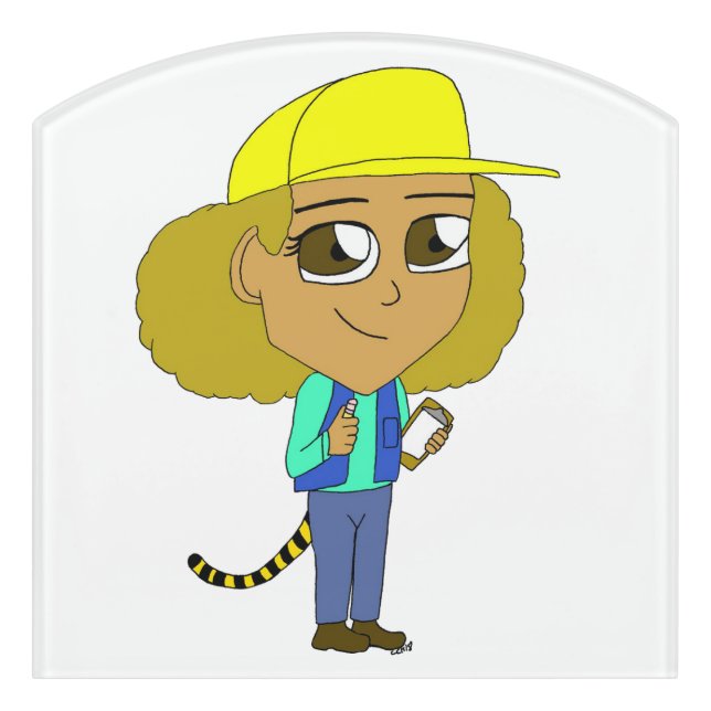 chibi girl with a tiger tail  door sign (Contour Front)