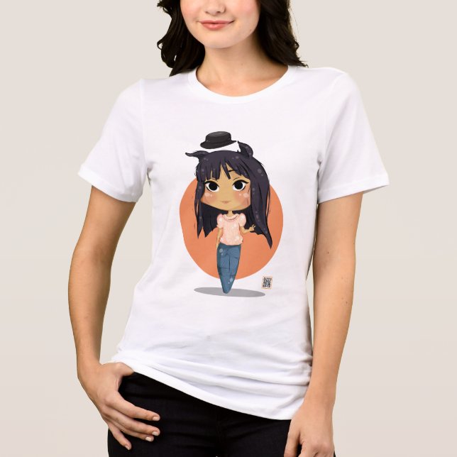 Chibi Girl with Cat-Ear Hair  Tri-Blend Shirt (Front)