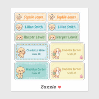 Chibi Golden Retriever Name Labels – Pastel School