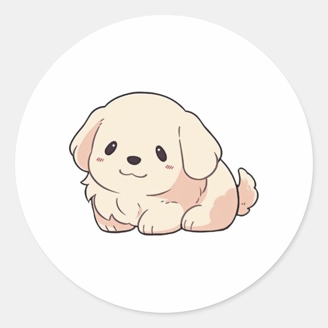 Chibi Golden Retriever Puppy Classic Round Sticker (Front)