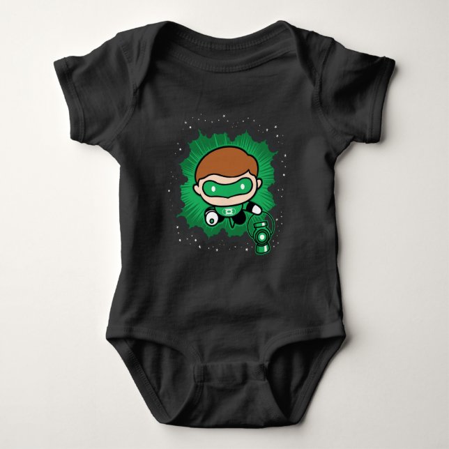 Chibi Green Lantern Flying Through Space Baby Bodysuit (Front)
