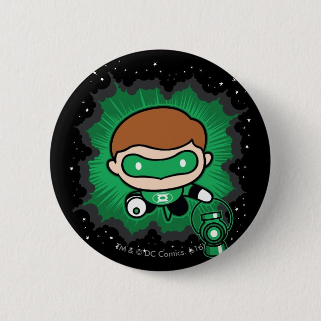 Chibi Green Lantern Flying Through Space Pinback Button (Front)