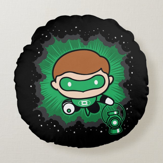 Chibi Green Lantern Flying Through Space Round Pillow (Front)