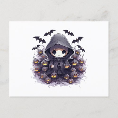 Chibi Grim Reaper Halloween _ Adorable Dark Fantas Postcard