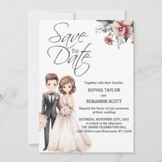 Chibi Groom and Bride Wedding Invitation