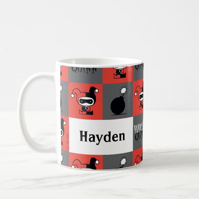 Chibi Harley Quinn Checker Pattern Coffee Mug (Left)
