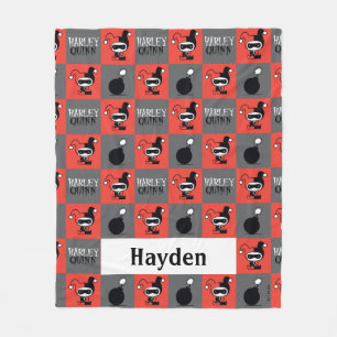 Chibi Harley Quinn Checker Pattern Fleece Blanket