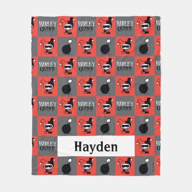 Chibi Harley Quinn Checker Pattern Fleece Blanket (Front)
