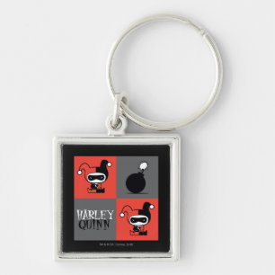 Chibi Harley Quinn Checker Pattern Keychain