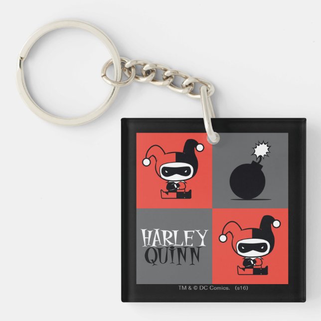 Chibi Harley Quinn Checker Pattern Keychain (Front)