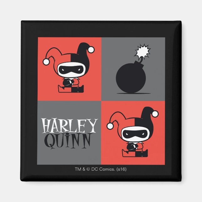 Chibi Harley Quinn Checker Pattern Magnet (Front)