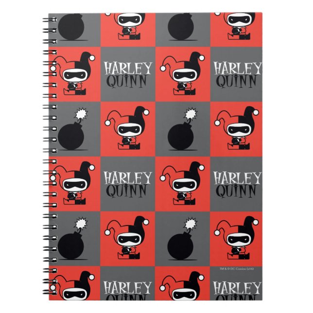 Chibi Harley Quinn Checker Pattern Notebook (Front)