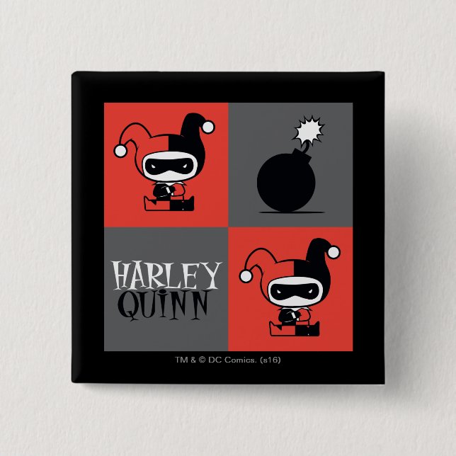 Chibi Harley Quinn Checker Pattern Pinback Button (Front)