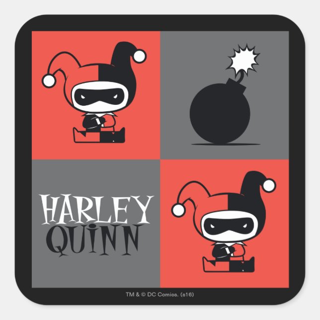 Chibi Harley Quinn Checker Pattern Square Sticker (Front)