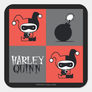 Chibi Harley Quinn Checker Pattern Square Sticker