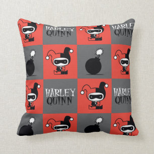 Chibi Harley Quinn Checker Pattern Throw Pillow