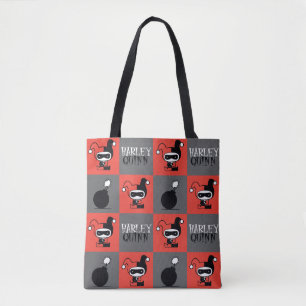 Chibi Harley Quinn Checker Pattern Tote Bag