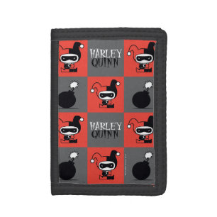Chibi Harley Quinn Checker Pattern Tri-fold Wallet