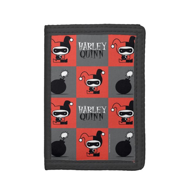 Chibi Harley Quinn Checker Pattern Trifold Wallet (Front Vertical)