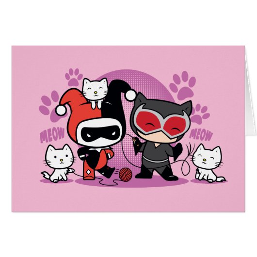 Chibi Harley Quinn & Chibi Catwoman With Cats (Front Horizontal)