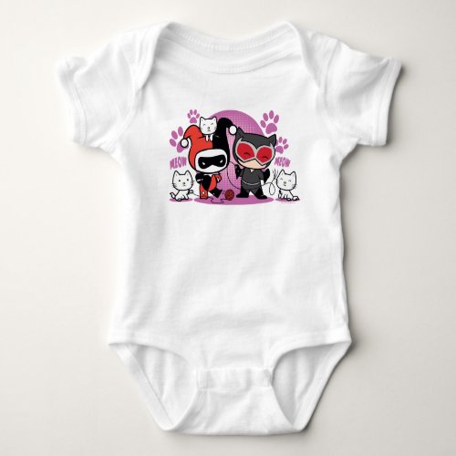 Chibi Harley Quinn  Chibi Catwoman With Cats Baby Bodysuit