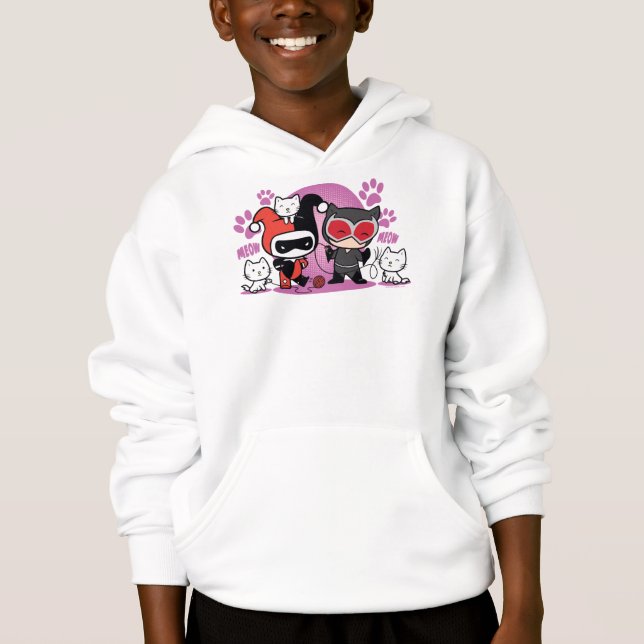Chibi Harley Quinn & Chibi Catwoman With Cats Hoodie (Front)