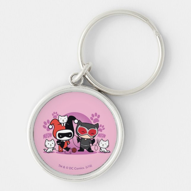 Chibi Harley Quinn & Chibi Catwoman With Cats Keychain (Front)