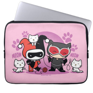 Chibi Harley Quinn & Chibi Catwoman With Cats Laptop Sleeve