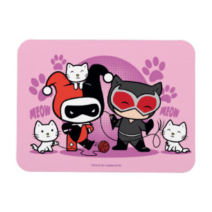 Chibi Harley Quinn & Chibi Catwoman With Cats Magnet