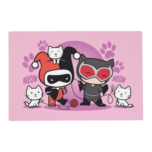 Chibi Harley Quinn & Chibi Catwoman With Cats Placemat (Front)
