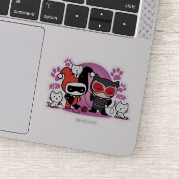 Chibi Harley Quinn & Chibi Catwoman With Cats Sticker by justiceleague at Zazzle