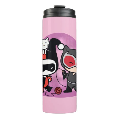 Chibi Harley Quinn  Chibi Catwoman With Cats Thermal Tumbler