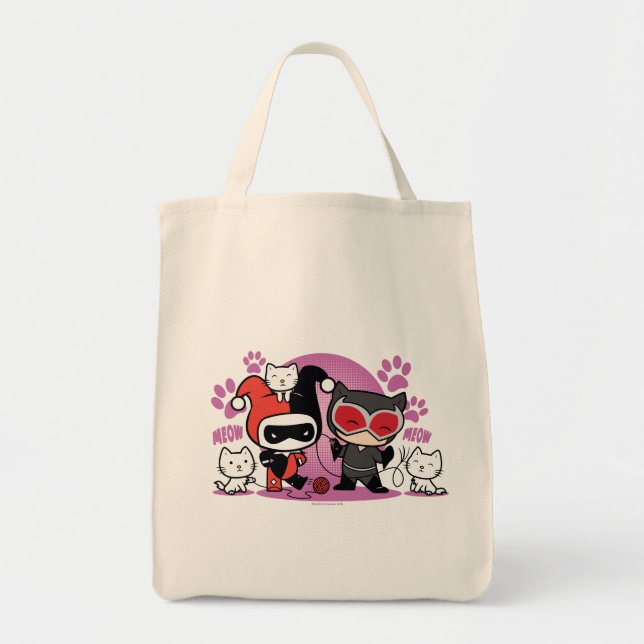 Chibi Harley Quinn & Chibi Catwoman With Cats Tote Bag (Front)