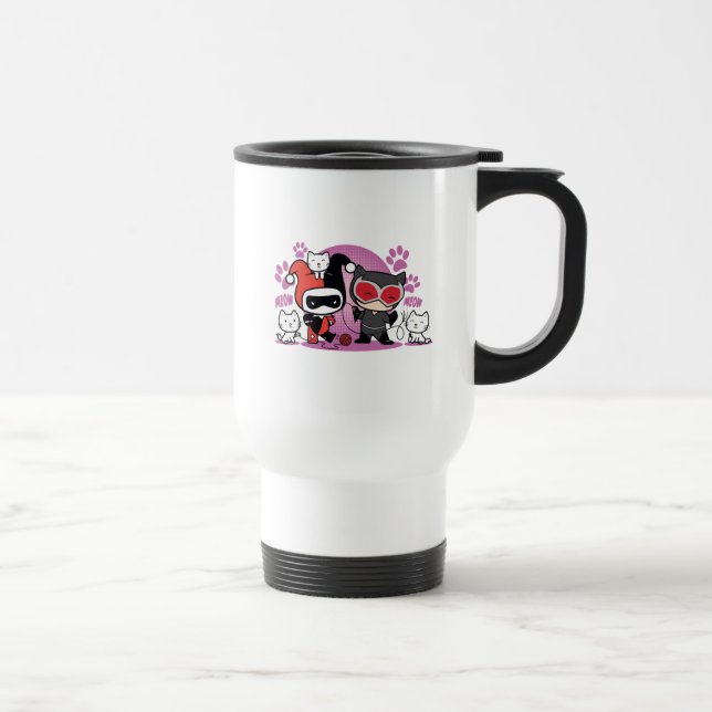 Chibi Harley Quinn & Chibi Catwoman With Cats Travel Mug (Right)
