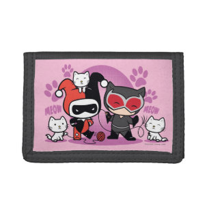 Chibi Harley Quinn & Chibi Catwoman With Cats Tri-fold Wallet