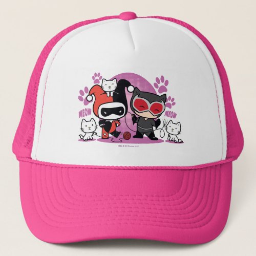 Chibi Harley Quinn  Chibi Catwoman With Cats Trucker Hat