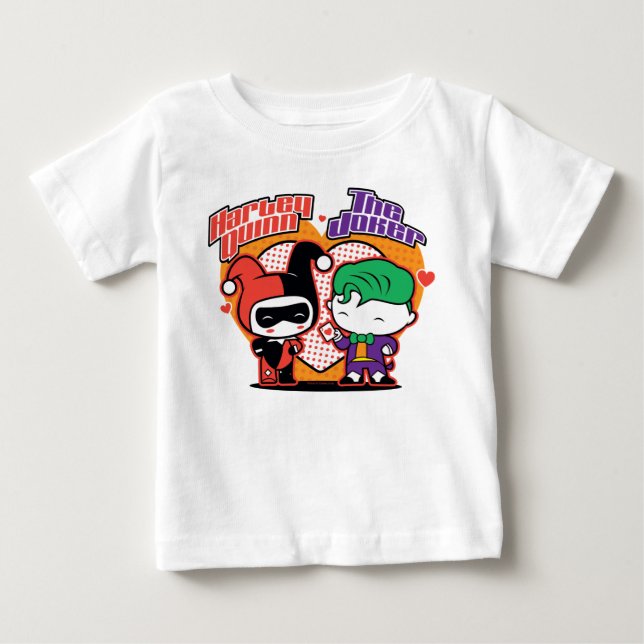 Chibi Harley Quinn & Chibi Joker Hearts Baby T-Shirt (Front)