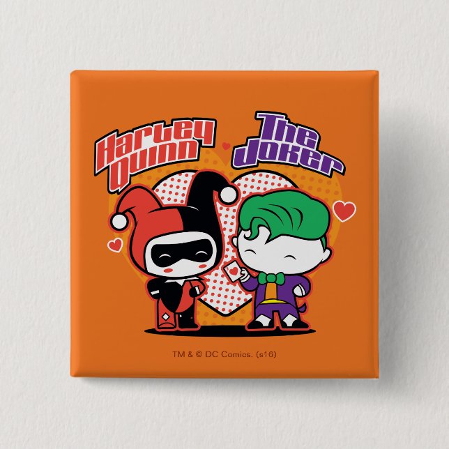 Chibi Harley Quinn & Chibi Joker Hearts Button (Front)